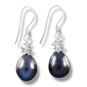 Hawaiian Black Pearl & .925 Sterling Silver Pineapple Top Earrings NWOT